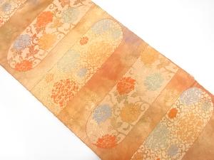 横段に花唐草模様織出し袋帯